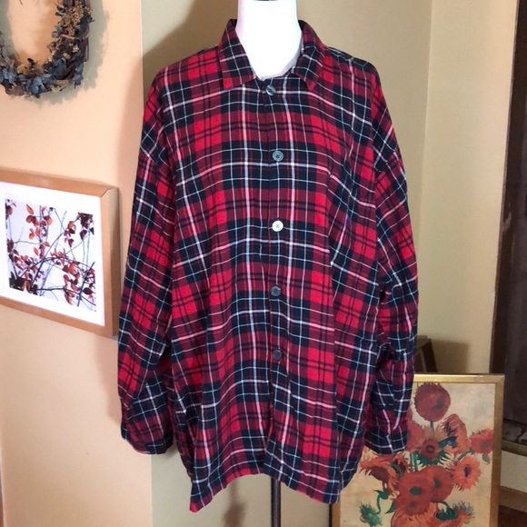 RALPH LAUREN size L/XL Plaid Cotton Flannel ButtonFront Sleep Shirt Cozy Cabin - Picture 2 of 11